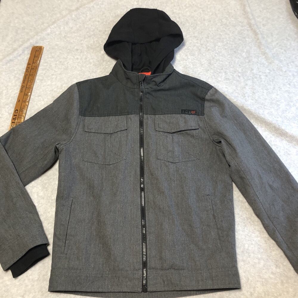 FOX Racing Jacket Mens Small Gray Black Hooded Jacket Medium Weight